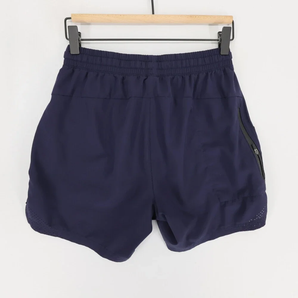 UNRL Stride Shorts Mens S Navy Blue Drawstring Zip Pocket Stretch Athletic